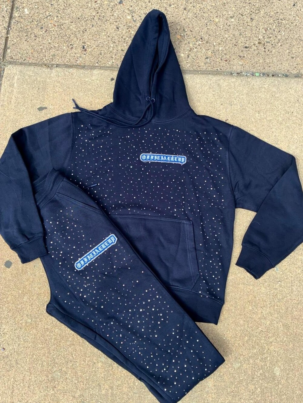 e Hoodie & Sweatpants Set with Stud Accent